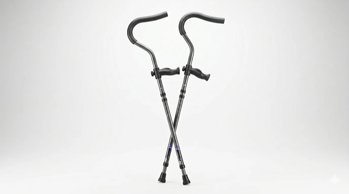 In-Motion Tall underarm crutches crossed in front of a white background